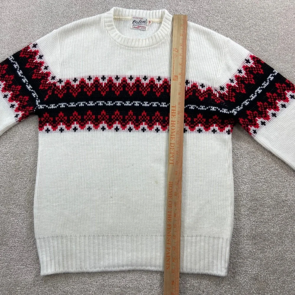 Vintage 60's Rugby Orlon Sweater Mens 42 White Red Black Fair Isle Crew Neck